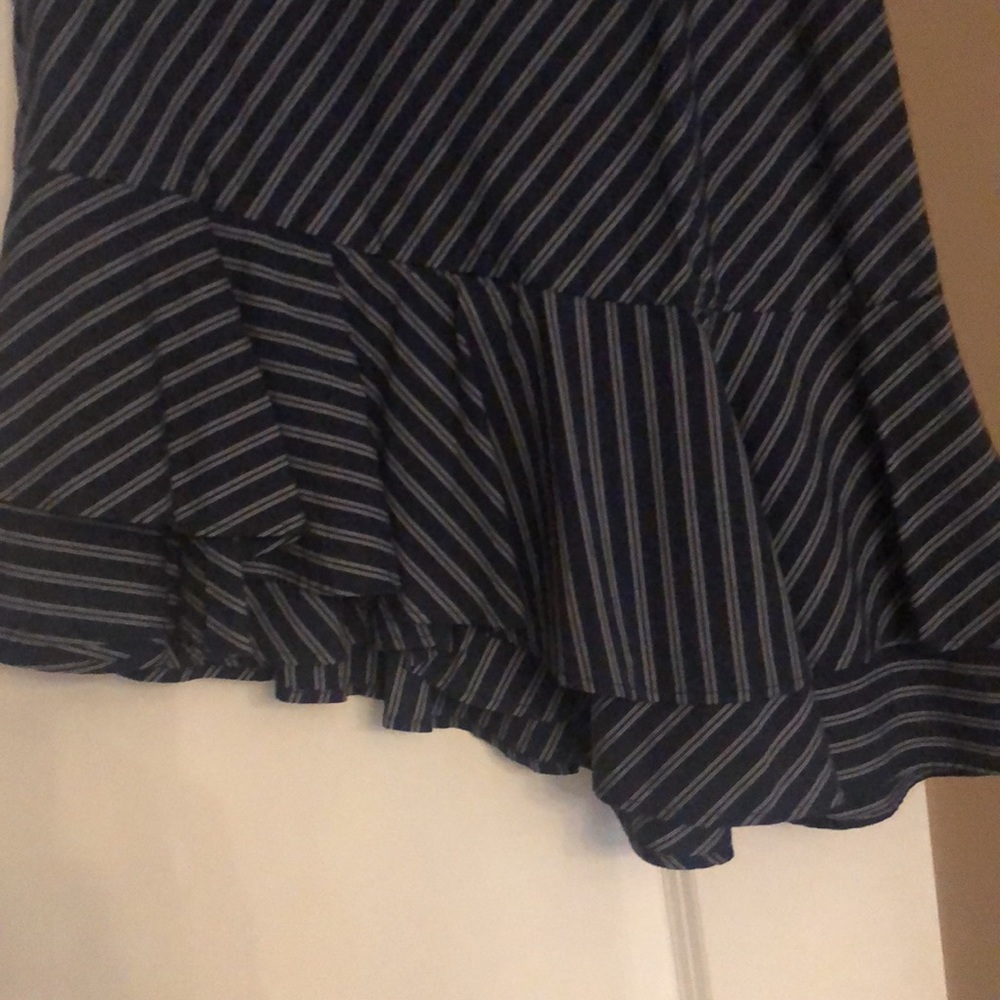 Navy blue and grey asymmetrical skirt, cotton, side zipper ruffled bottom